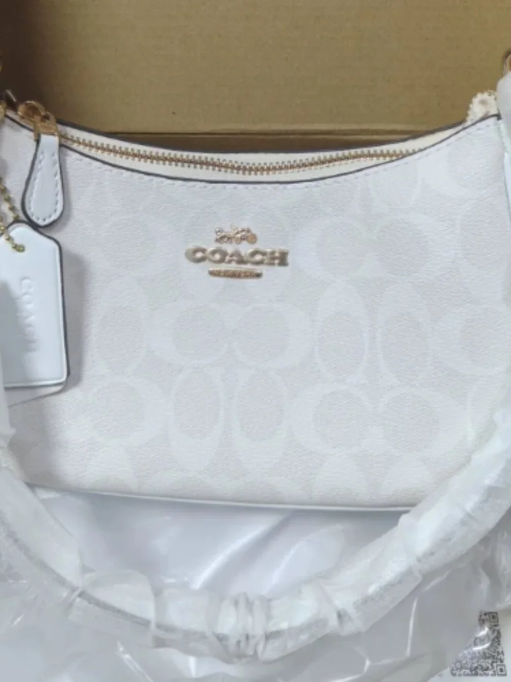 Coach Teri 2Way Shoulder Bag CA548 Signature Canvas White Smooth Leather Outlet